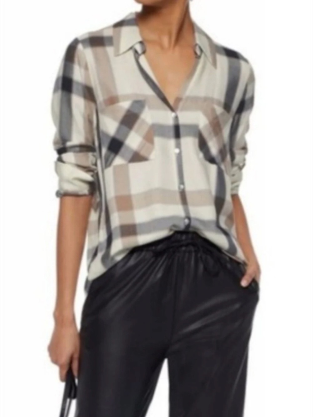 L'AGENCE Button up Flannel Jacqueline Shirt Plaid - Picture 3 of 9